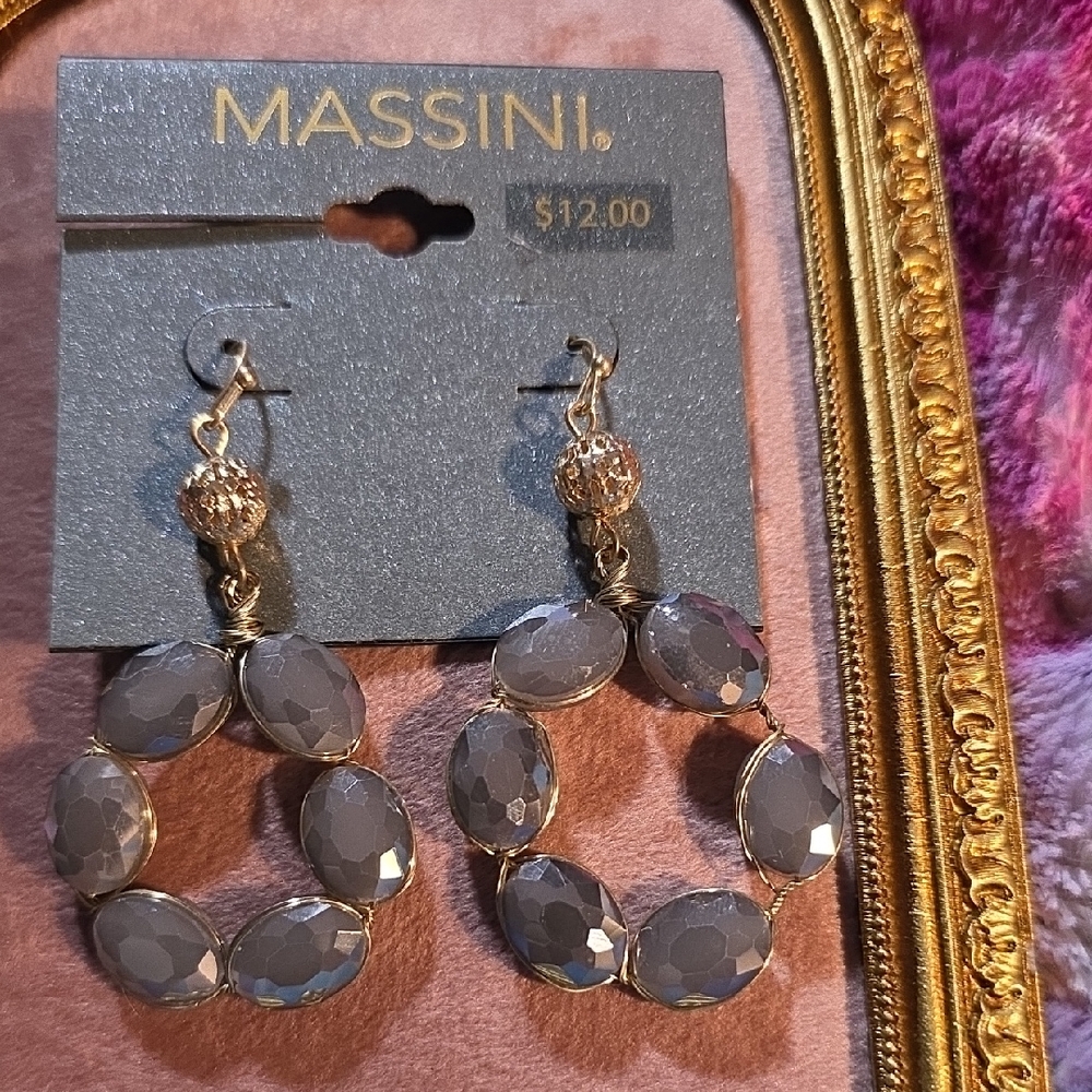 Massini Gold-tone and Gray Beaded Earrings NWT
